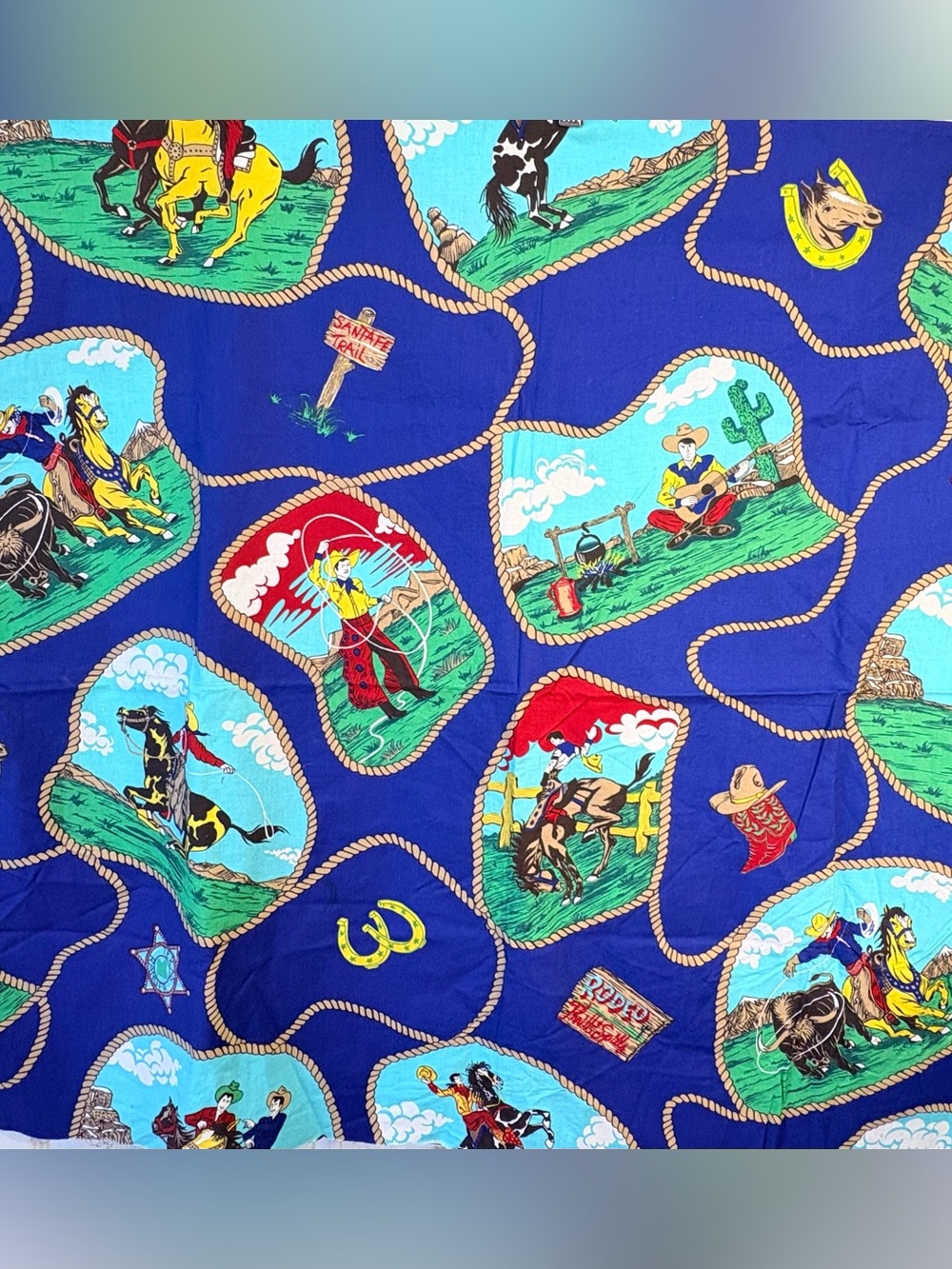 Vintage Princess Fabrics Cowboy Rodeo Western Fabric ~ 2 Yards